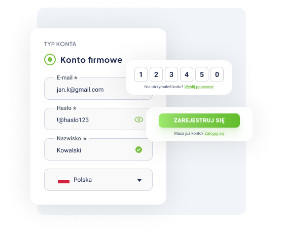 Ekran rejestracji konta firmowego GlobKurier